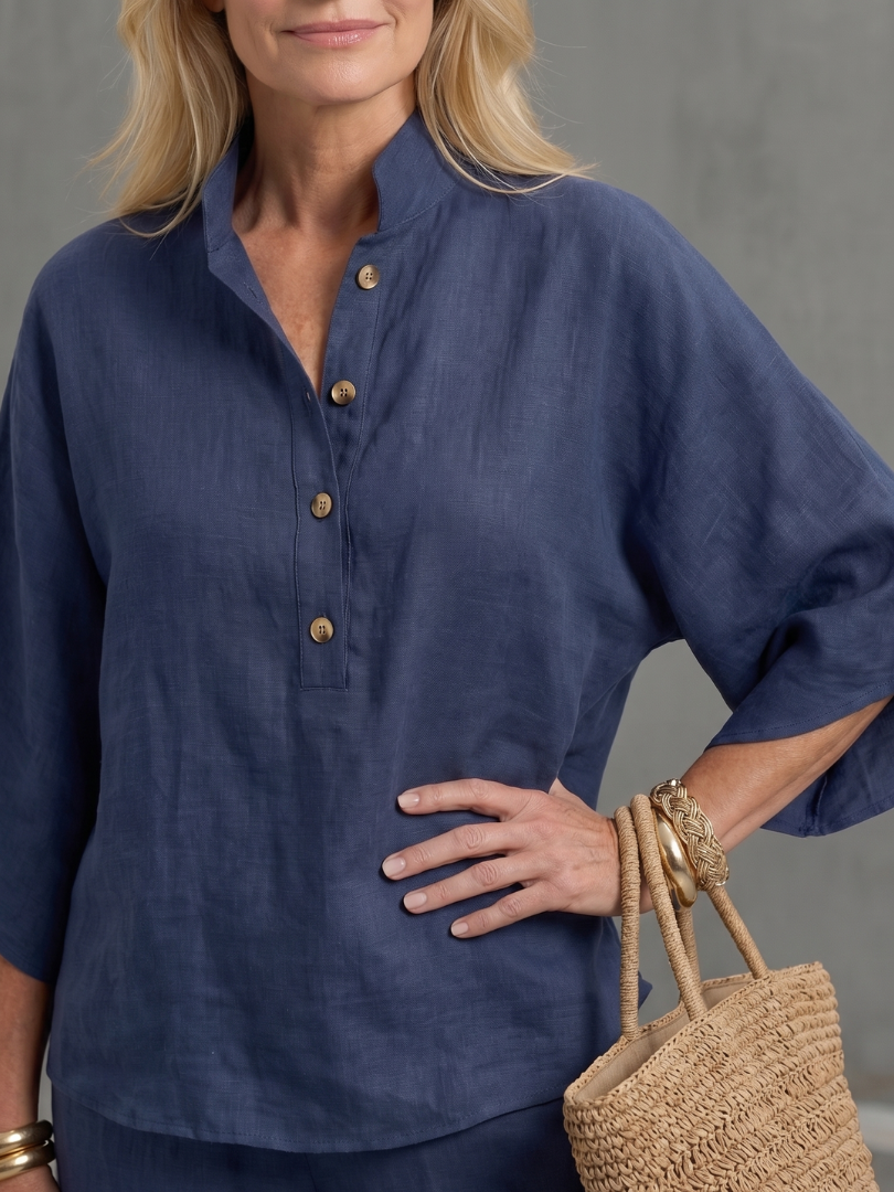 Milagros | Conjunto de túnica relajada con botones frontales y pantalones