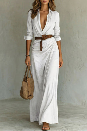 Azura – Vestido envolvente con botones – Vestido maxi con cinturón