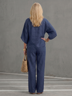 Milagros | Conjunto de túnica relajada con botones frontales y pantalones