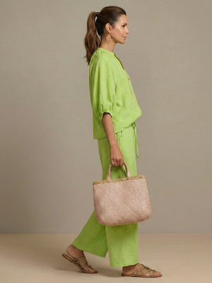 Natalia | Conjunto de Top Blusón con Cremallera y Pantalones de Pierna Ancha