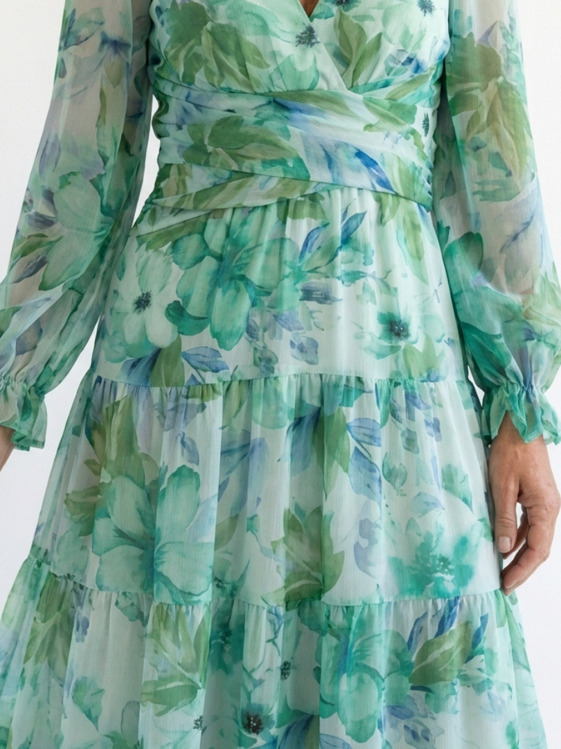 Rebeca | Vestido maxi floral de manga larga