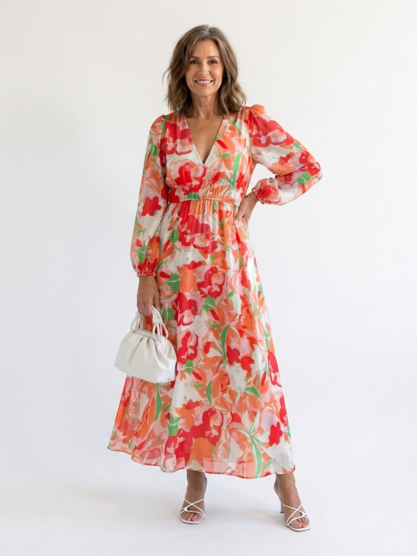 Rebeca | Vestido maxi floral de manga larga