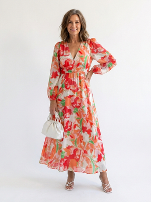 Rebeca | Vestido maxi floral de manga larga