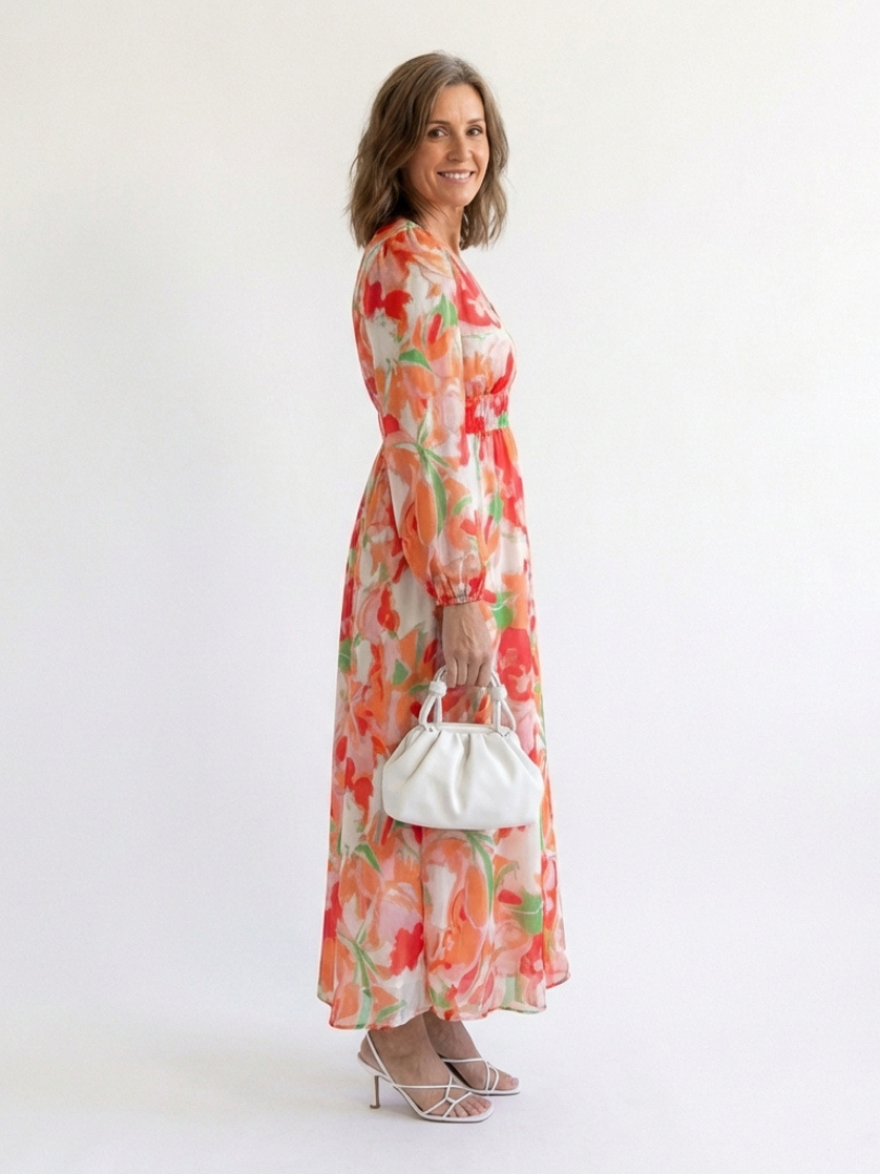 Rebeca | Vestido maxi floral de manga larga