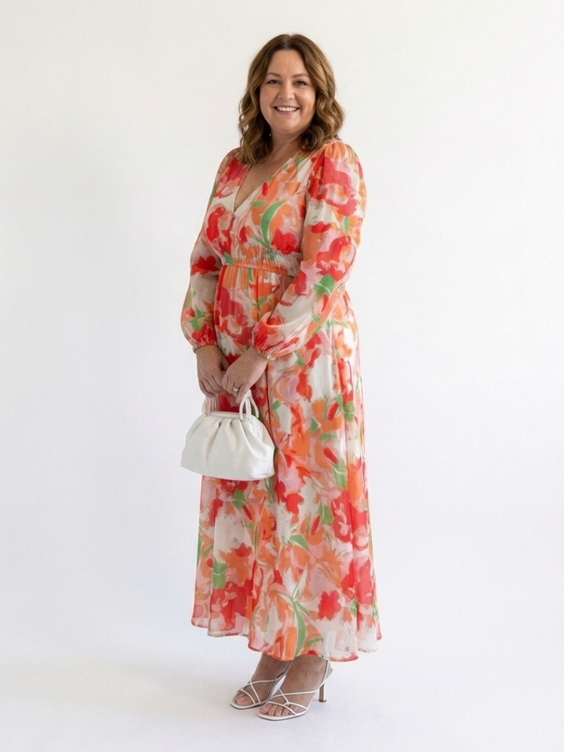 Rebeca | Vestido maxi floral de manga larga