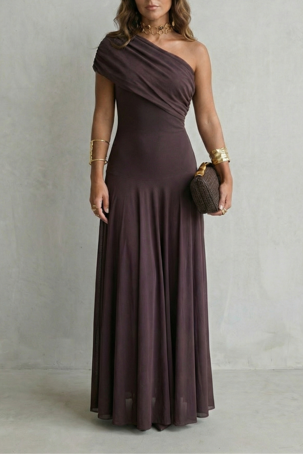 Bellamare – Elegante vestido maxi con escote drapeado de un solo hombro