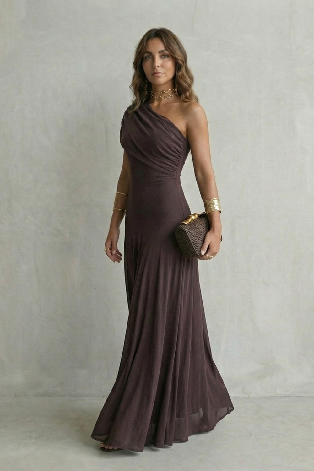 Bellamare – Elegante vestido maxi con escote drapeado de un solo hombro