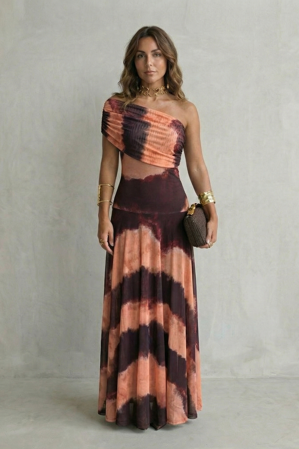 Bellamare – Elegante vestido maxi con escote drapeado de un solo hombro