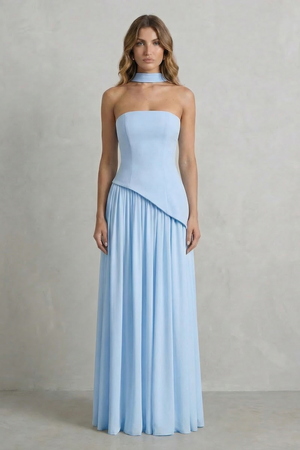 Celestara – Vestido maxi sin mangas con drapeado y abertura