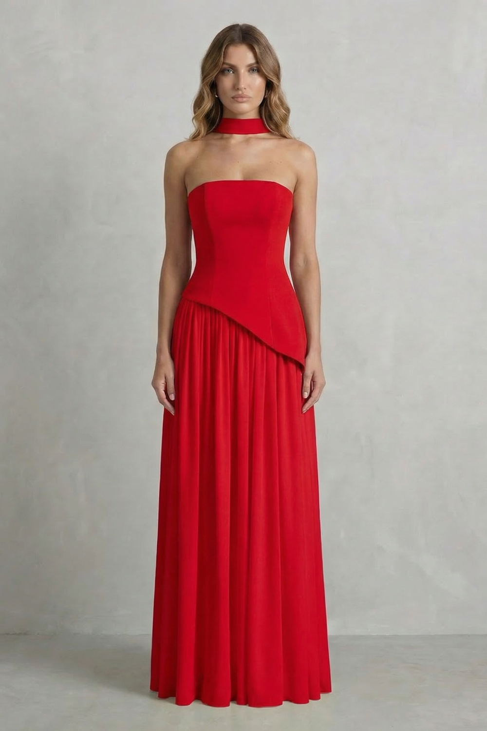 Celestara – Vestido maxi sin mangas con drapeado y abertura