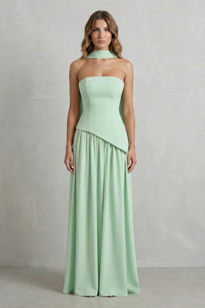 Celestara – Vestido maxi sin mangas con drapeado y abertura
