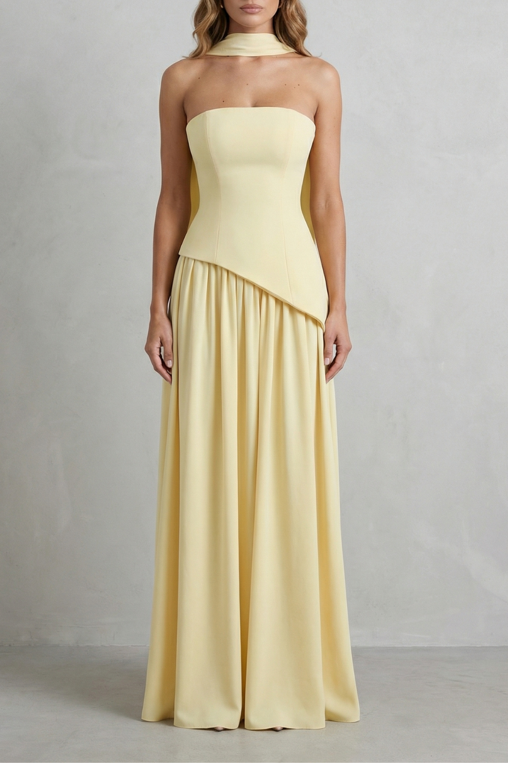 Celestara – Vestido maxi sin mangas con drapeado y abertura