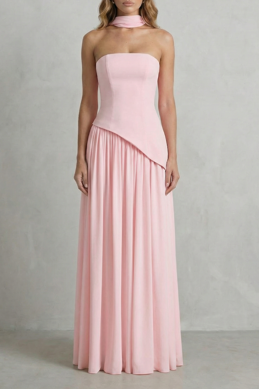 Celestara – Vestido maxi sin mangas con drapeado y abertura