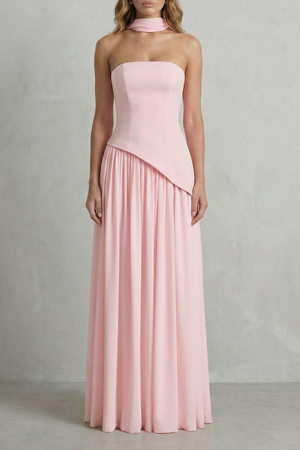 Celestara – Vestido maxi sin mangas con drapeado y abertura