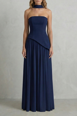 Celestara – Vestido maxi sin mangas con drapeado y abertura