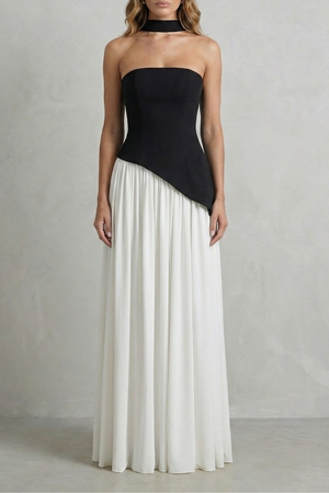 Celestara – Vestido maxi sin mangas con drapeado y abertura