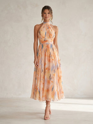 Delia™ | Vestido de Cuello Halter con Estampado de Acuarela