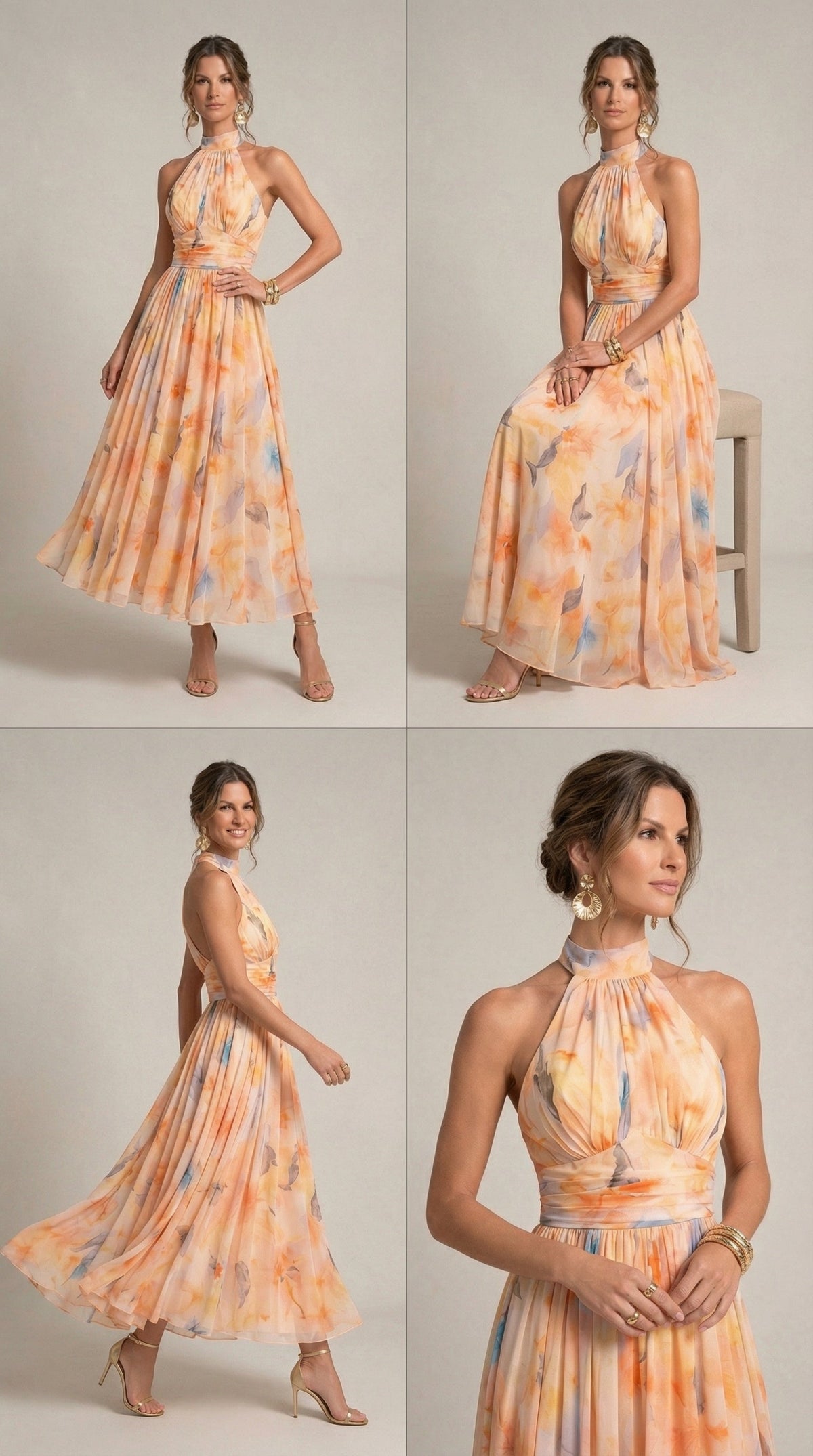 Delia™ | Vestido de Cuello Halter con Estampado de Acuarela