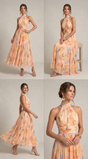 Delia™ | Vestido de Cuello Halter con Estampado de Acuarela