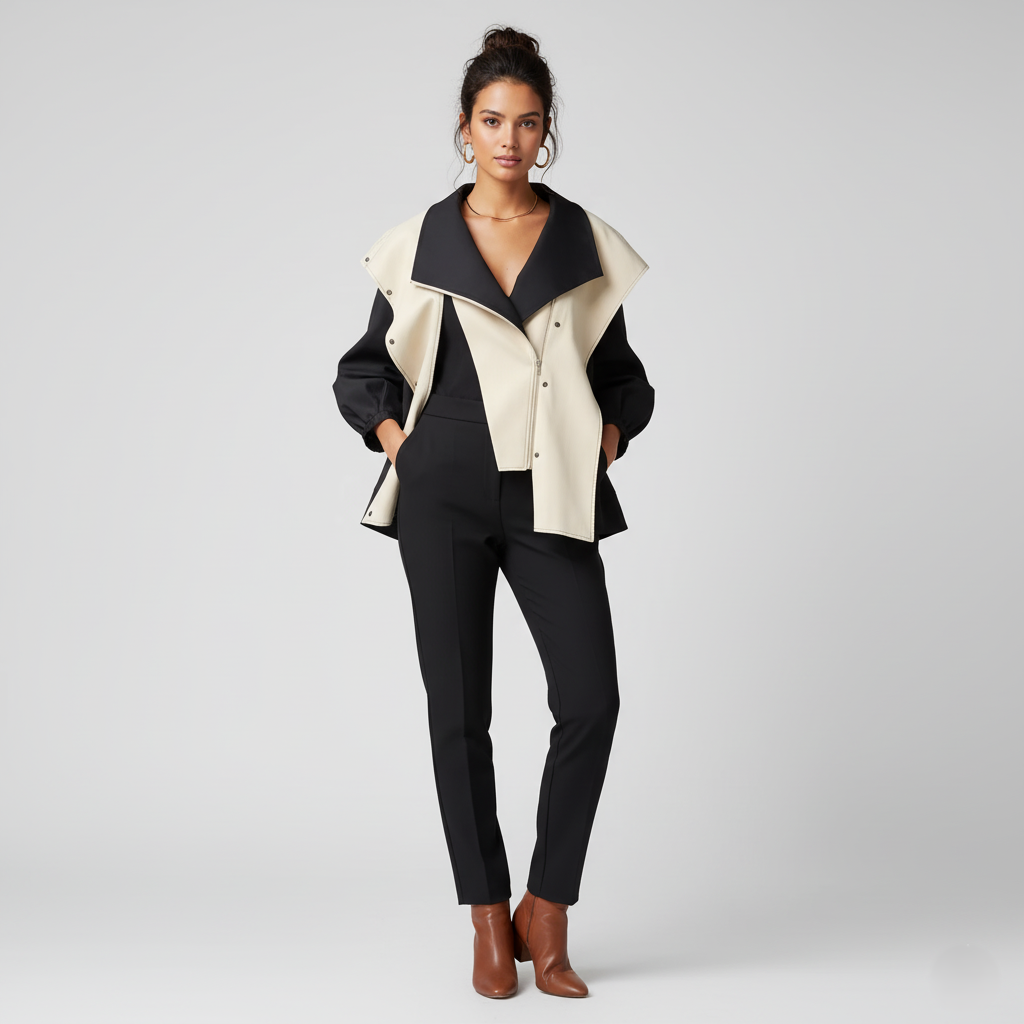 Yolanda | Chaqueta de Entretiempo con Cuello Doblado Estilo "Drapeado"
