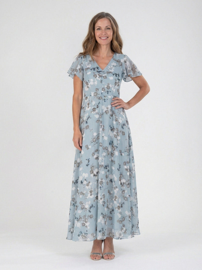 Ismeria | Vestido Maxi de Chiffon Floral
