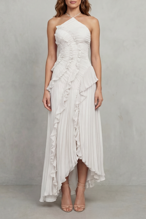 Lavirea – Pliegues esculpidos – Vestido midi de un solo hombro