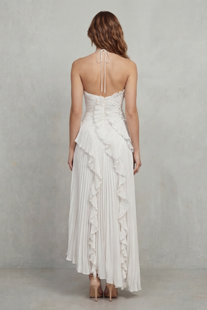 Lavirea – Pliegues esculpidos – Vestido midi de un solo hombro