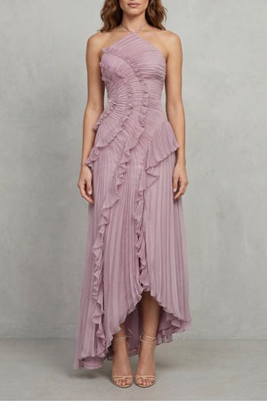 Lavirea – Pliegues esculpidos – Vestido midi de un solo hombro