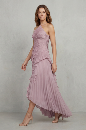 Lavirea – Pliegues esculpidos – Vestido midi de un solo hombro