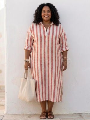 Naomi | Vestido Camisero Midi de Manga Larga a Rayas