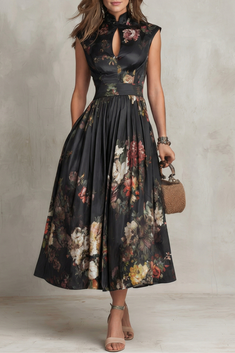 Noirelle – Elegancia floral vintage – Vestido midi