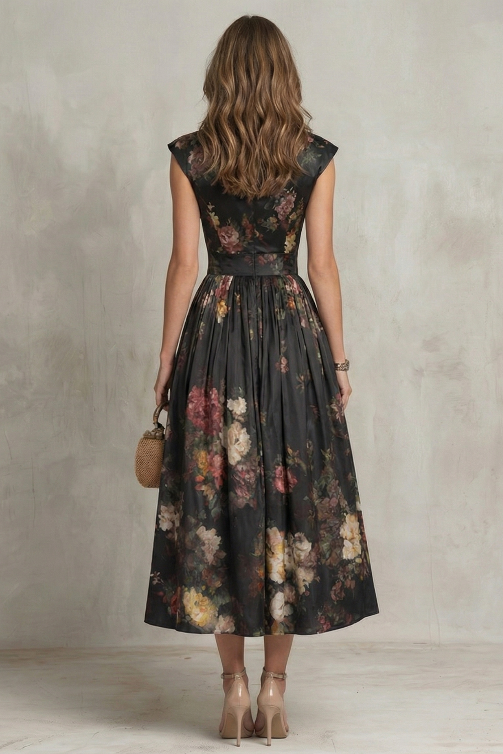 Noirelle – Elegancia floral vintage – Vestido midi