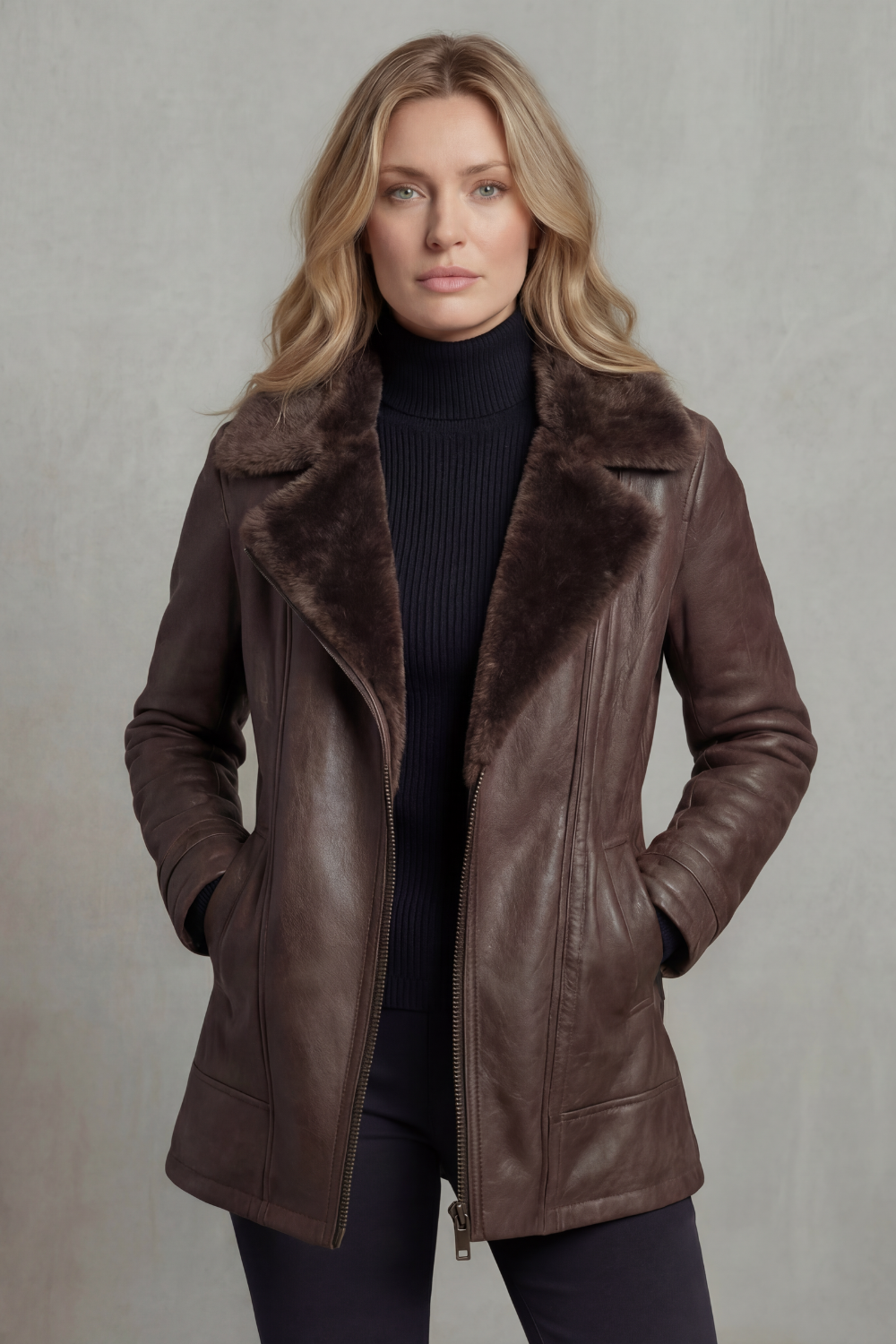 Ravella – Elegancia con forro de piel – Chaqueta de cuero