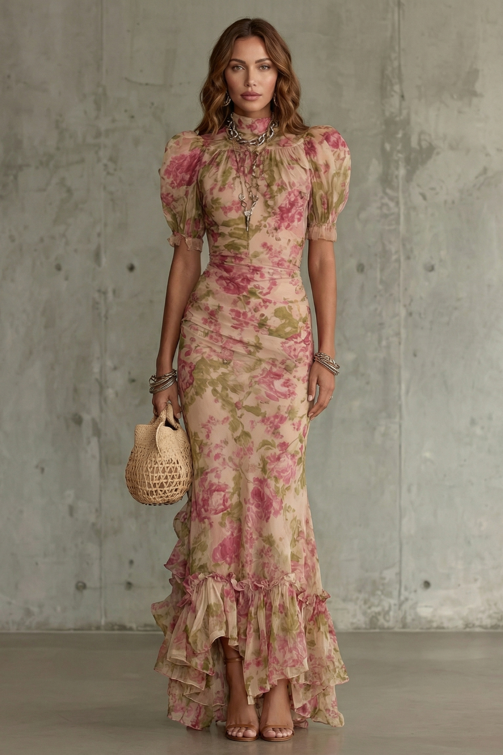 Roselique – Silueta floral romántica – Vestido maxi