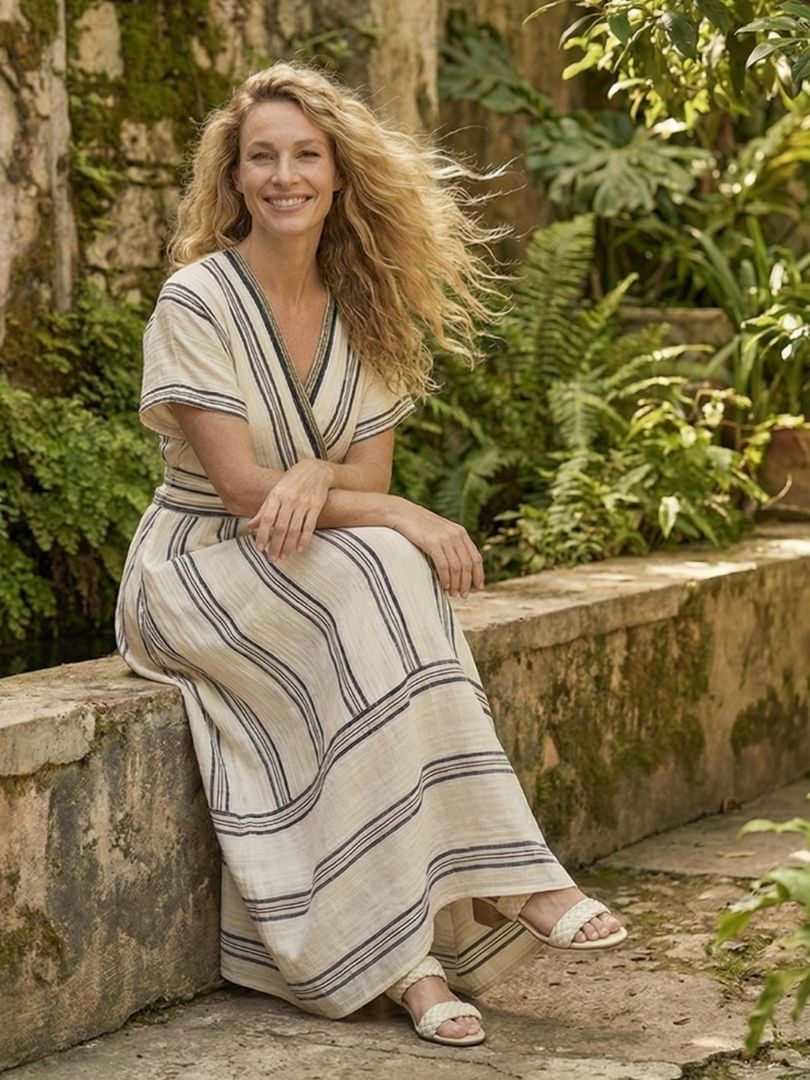 Thalassa | Vestido midi con escote en V y mangas cortas