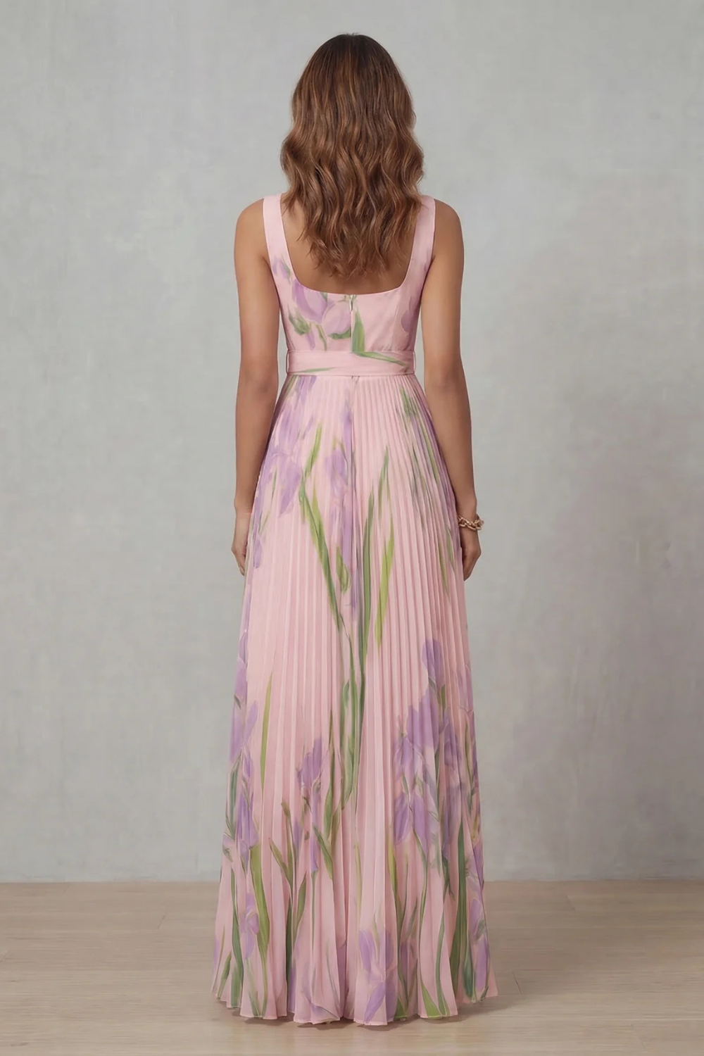 Vivienna – Vestido maxi plisado de flores en acuarela