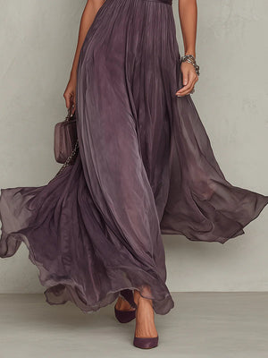 Petra | Vestido largo morado con escote en forma de llave, borde de encaje de gasa