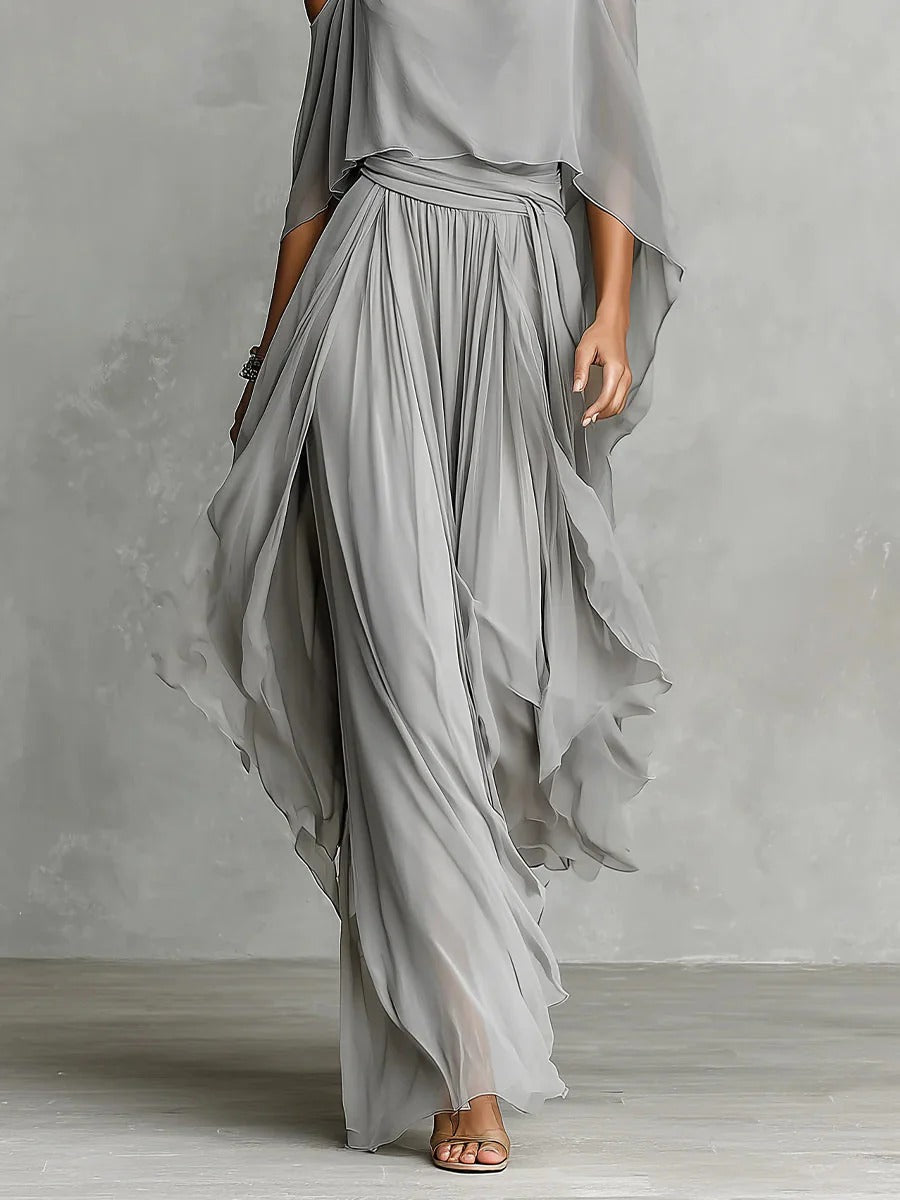 Miren | Conjunto fluido gris con top de tirantes y pantalón ligero