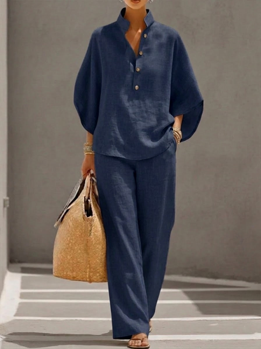 Garazi | Conjunto de lino con mangas murciélago y pantalón ancho