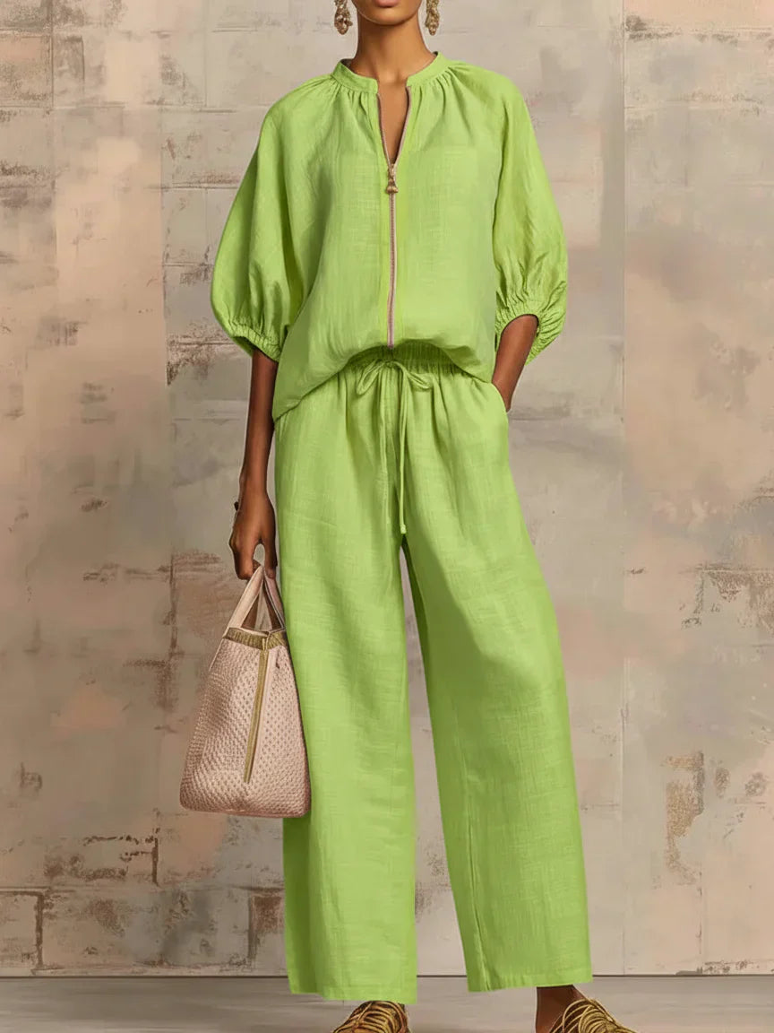 Lola | Conjunto de dos piezas: Camisa de estilo relajado y pantalón de pernera ancha