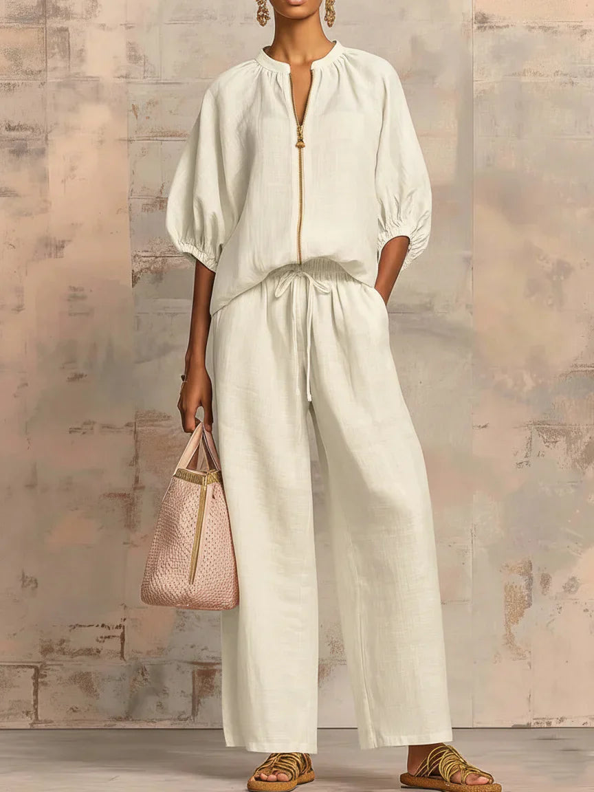 Lola | Conjunto de dos piezas: Camisa de estilo relajado y pantalón de pernera ancha
