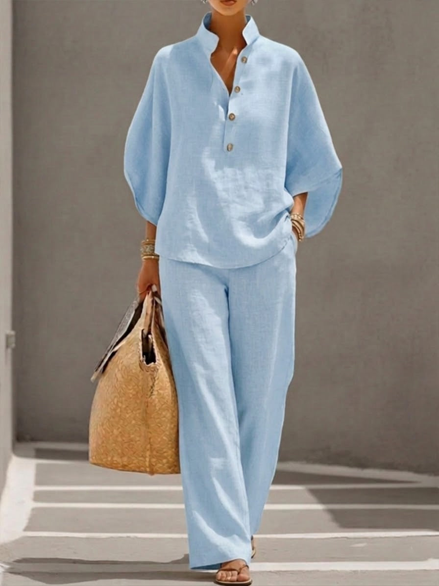 Garazi | Conjunto de lino con mangas murciélago y pantalón ancho