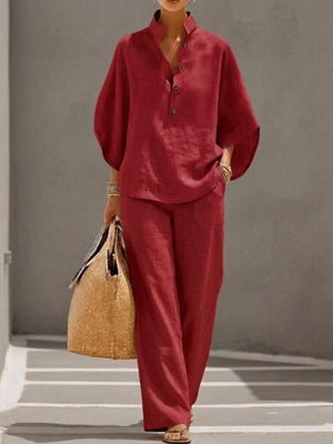 Garazi | Conjunto de lino con mangas murciélago y pantalón ancho