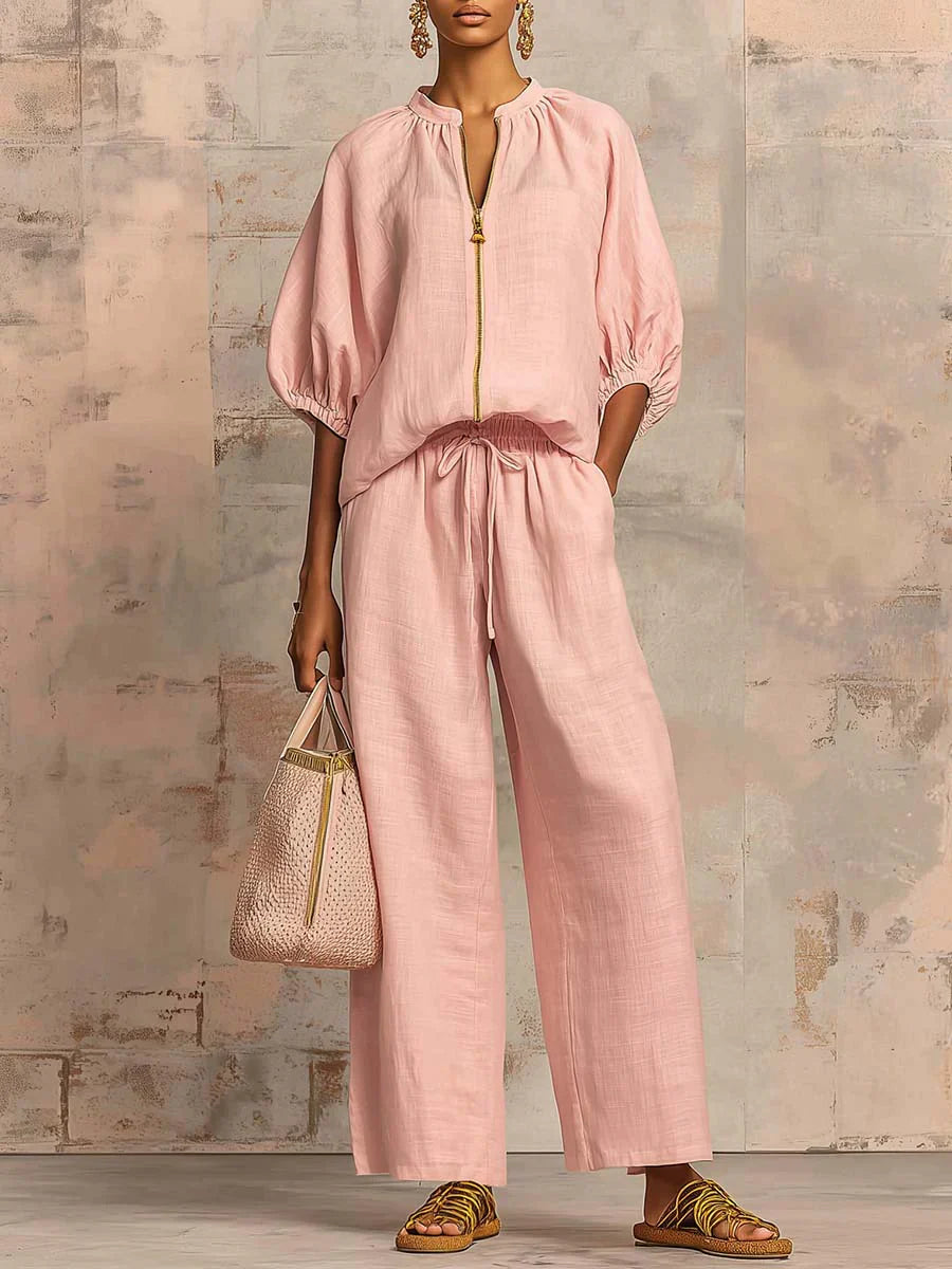 Lola | Conjunto de dos piezas: Camisa de estilo relajado y pantalón de pernera ancha