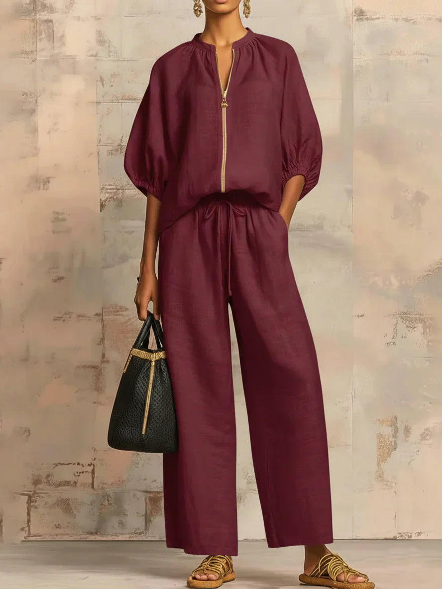 Lola | Conjunto de dos piezas: Camisa de estilo relajado y pantalón de pernera ancha
