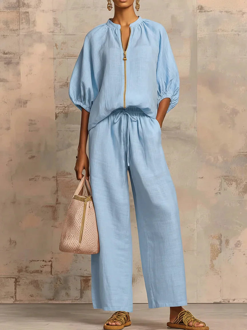 Lola | Conjunto de dos piezas: Camisa de estilo relajado y pantalón de pernera ancha