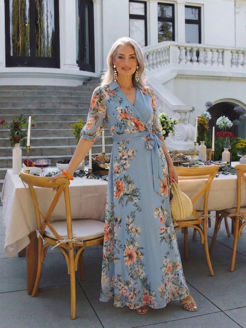 Elowen | Vestido Maxi con Escote en V y Estampado Floral